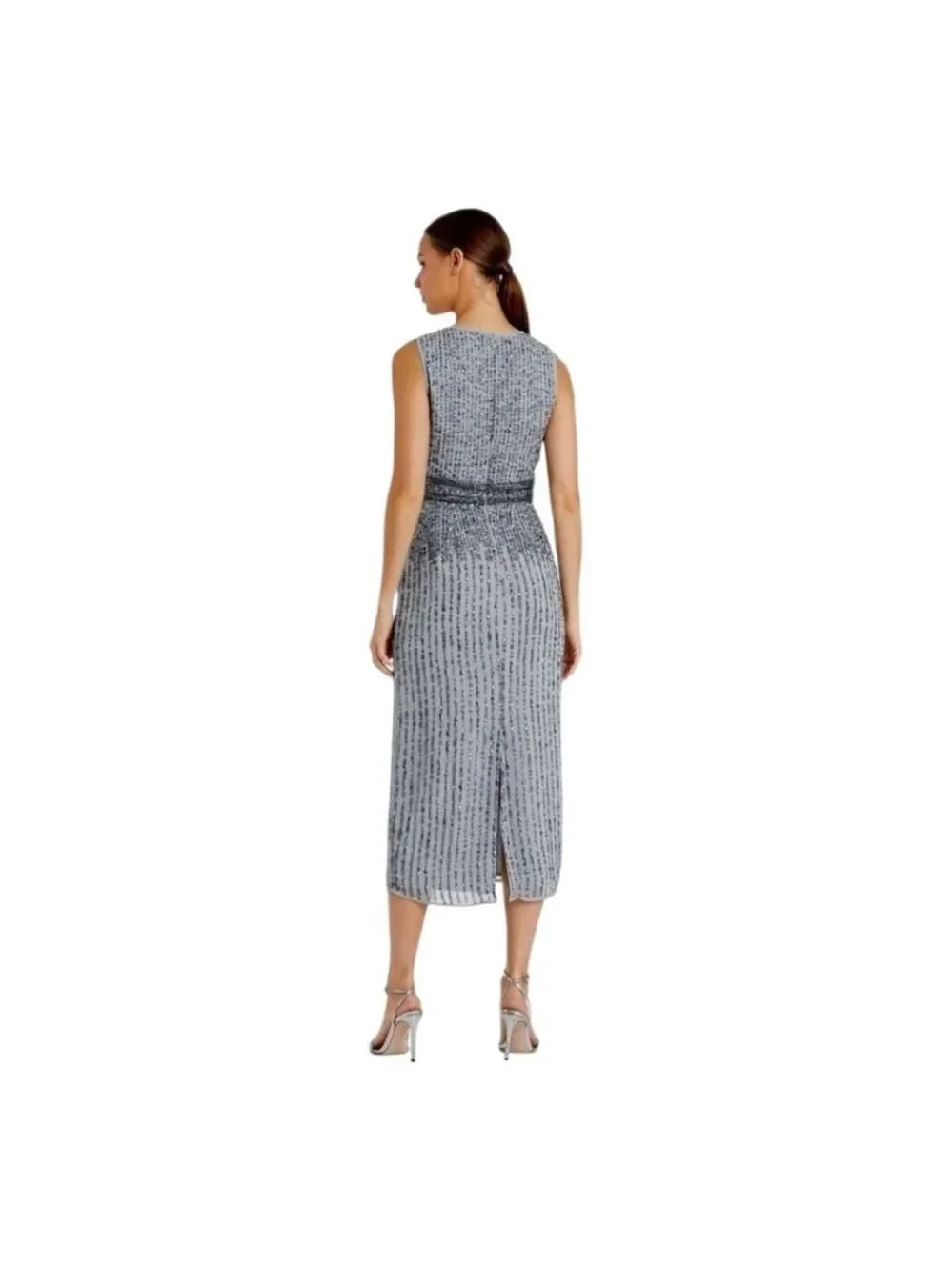 Mac Duggal Sequin Embellished Midi Dress Grey Size 6 - Picture 2 of 11